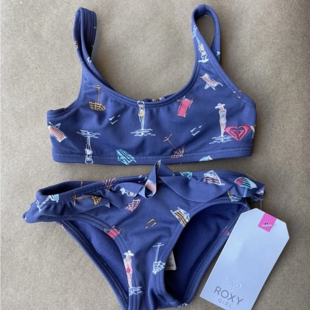 Roxy Blue Bikini NWT Fun Prints Set  🆕NEW ROXY Girl Bikini Size 2